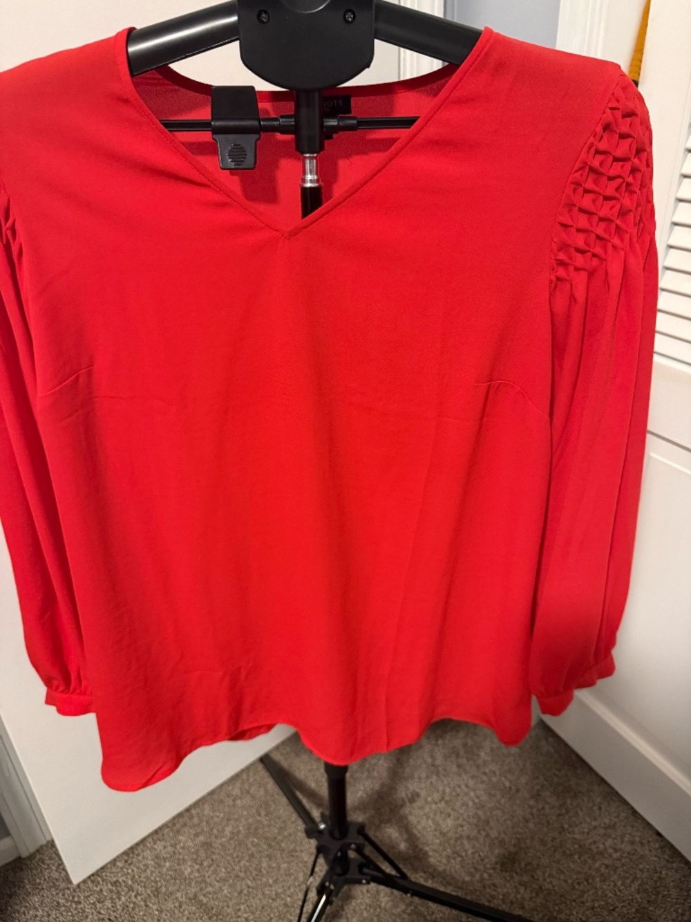 Talbots Petite Pleated Shoulder Red Blouse